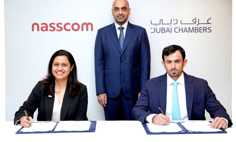 Dubai Chambers and NASSCOM officials signing MoU on Agentic AI cooperation